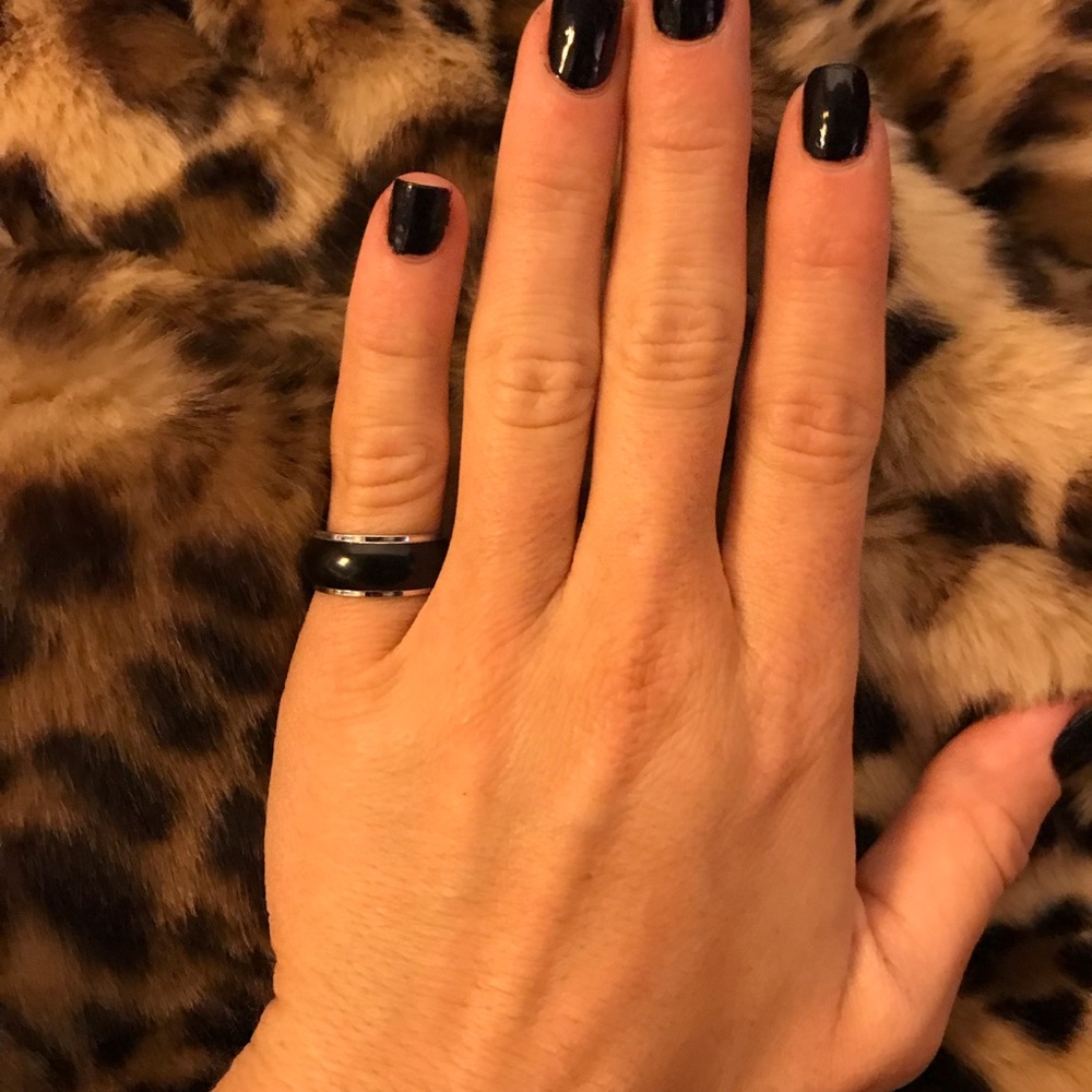 Domed Sterling Silver Black Onyx Pinky Ring - Picture 2 of 4